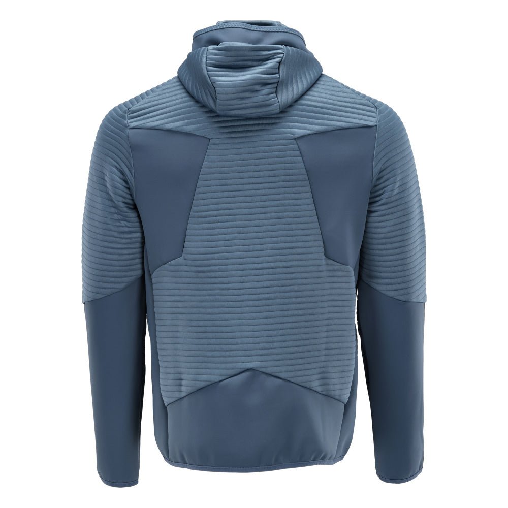 Suéter de lã, capuz, jaqueta de microfleece com zíper, azul pedra