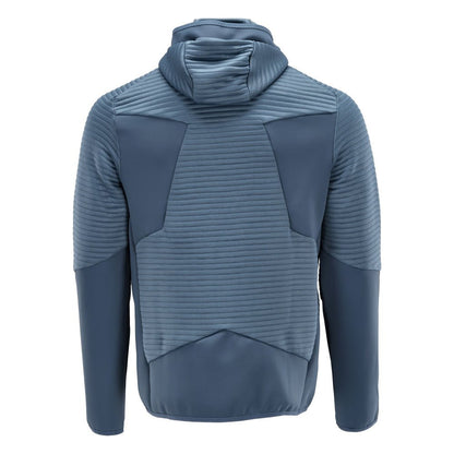 Suéter de lã, capuz, jaqueta de microfleece com zíper, azul pedra