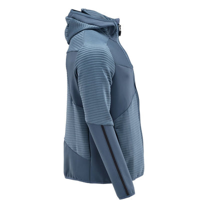 Suéter de lã, capuz, jaqueta de microfleece com zíper, azul pedra