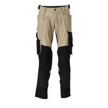Calças com bolsos nos joelhos, stretch, calças claras, cáqui claro/preto
