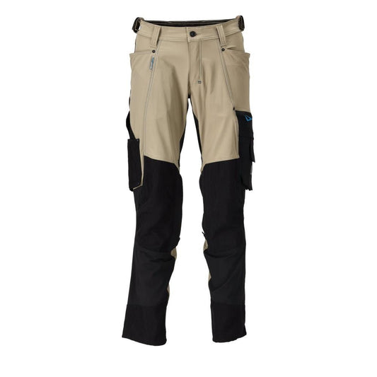 Calças com bolsos nos joelhos, stretch, calças claras, cáqui claro/preto