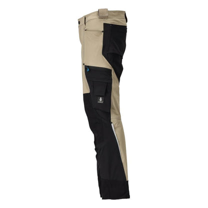 Calças com bolsos nos joelhos, stretch, calças claras, cáqui claro/preto