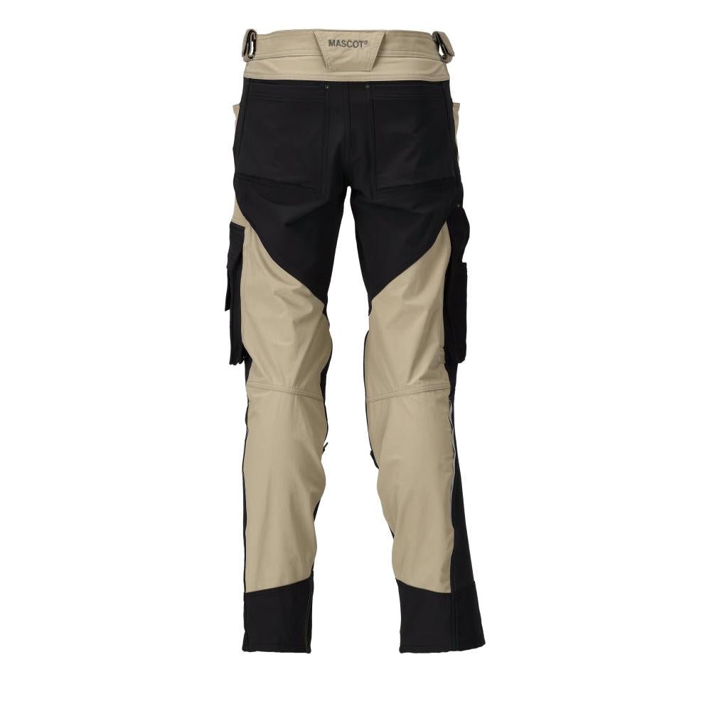Calças com bolsos nos joelhos, stretch, calças claras, cáqui claro/preto