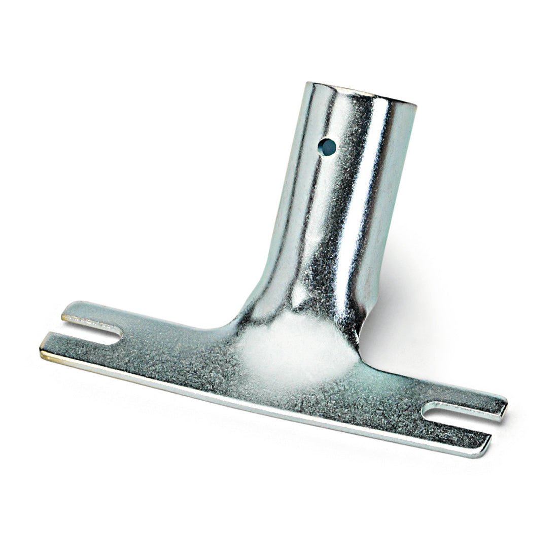 O suporte de cabo de metal fendido Nölle Profi Brush da Nölle Profi Brush Bürsten- & Pinseltechnik e.K. tem uma forma em T com fundo plano fendido e parte vertical cilíndrica, cromada ou zincada, ideal para uso com ferramentas de limpeza Nölle Profi Brush.