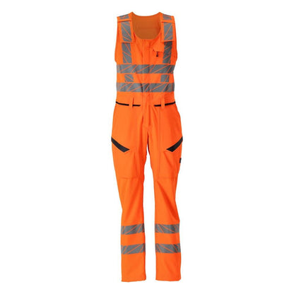 Calças combinadas com bolsos nas coxas, calças combinadas elásticas, laranja de alta visibilidade