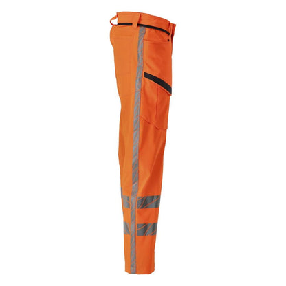 Calças com bolsos nas coxas, calças stretch, laranja de alta visibilidade