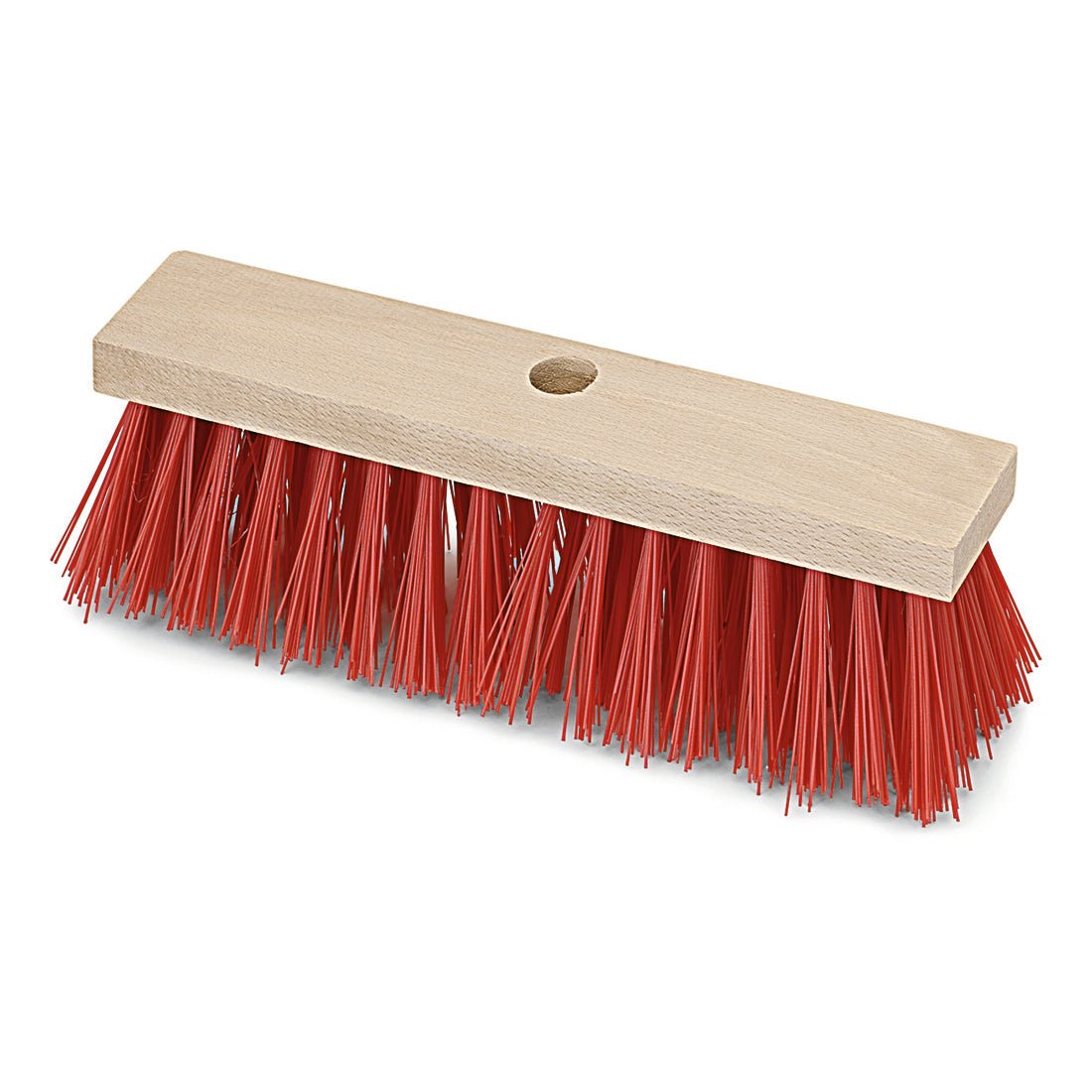 A vassoura de rua Nölle Profi Brush Elaston, 32,5 cm de madeira plana, 6x16 filas da Nölle Profi Brush Bürsten- & Pinseltechnik e.K. destaca-se pelas cerdas densas de elaston vermelho e um orifício central para fixação do cabo - ideal como uma vassoura de rua robusta.