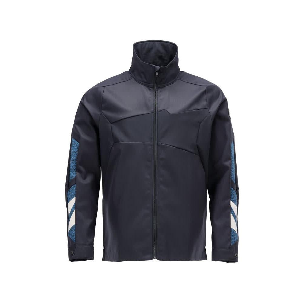 Jaqueta, stretch, jaqueta de trabalho de metal com zíper, preto-azul