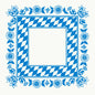 A toalha de mesa Dunicel 84x84 cm da Duni GmbH apresenta um padrão de losango bávaro azul e branco com acentos de flores azuis na borda, ideal para a Oktoberfest, e é fornecida em embalagens de 100 unidades. O centro é em branco para uso festivo versátil.