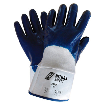 Luvas de nitrilo NITRAS, branco / azul, jersey de algodão EN 388 | Pacote (12 pares)