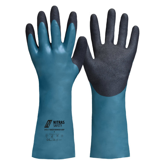 NITRAS GREEN BARRIER GRIP, luvas de proteção química, gasolina / preta
