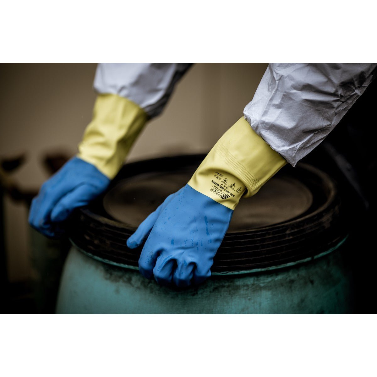 NITRAS DUAL BARRIER, luvas de proteção química, amarelo / azul