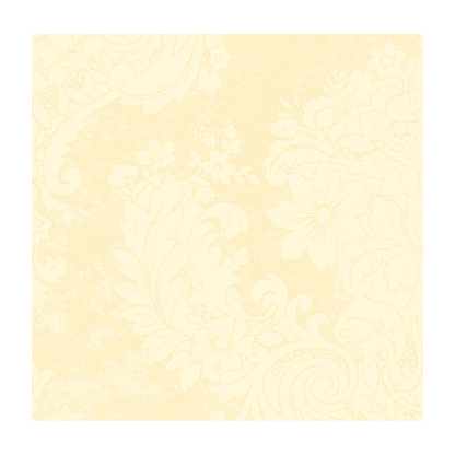 Um guardanapo Dunilin® com padrão quadrado no formato 40 x 40 cm da Duni GmbH apresenta um fundo amarelo claro com designs intrincados de flores e folhas em um tom de amarelo um pouco mais escuro, oferecendo um efeito decorativo sutil, ideal para guardanapos descartáveis elegantes para ocasiões festivas.