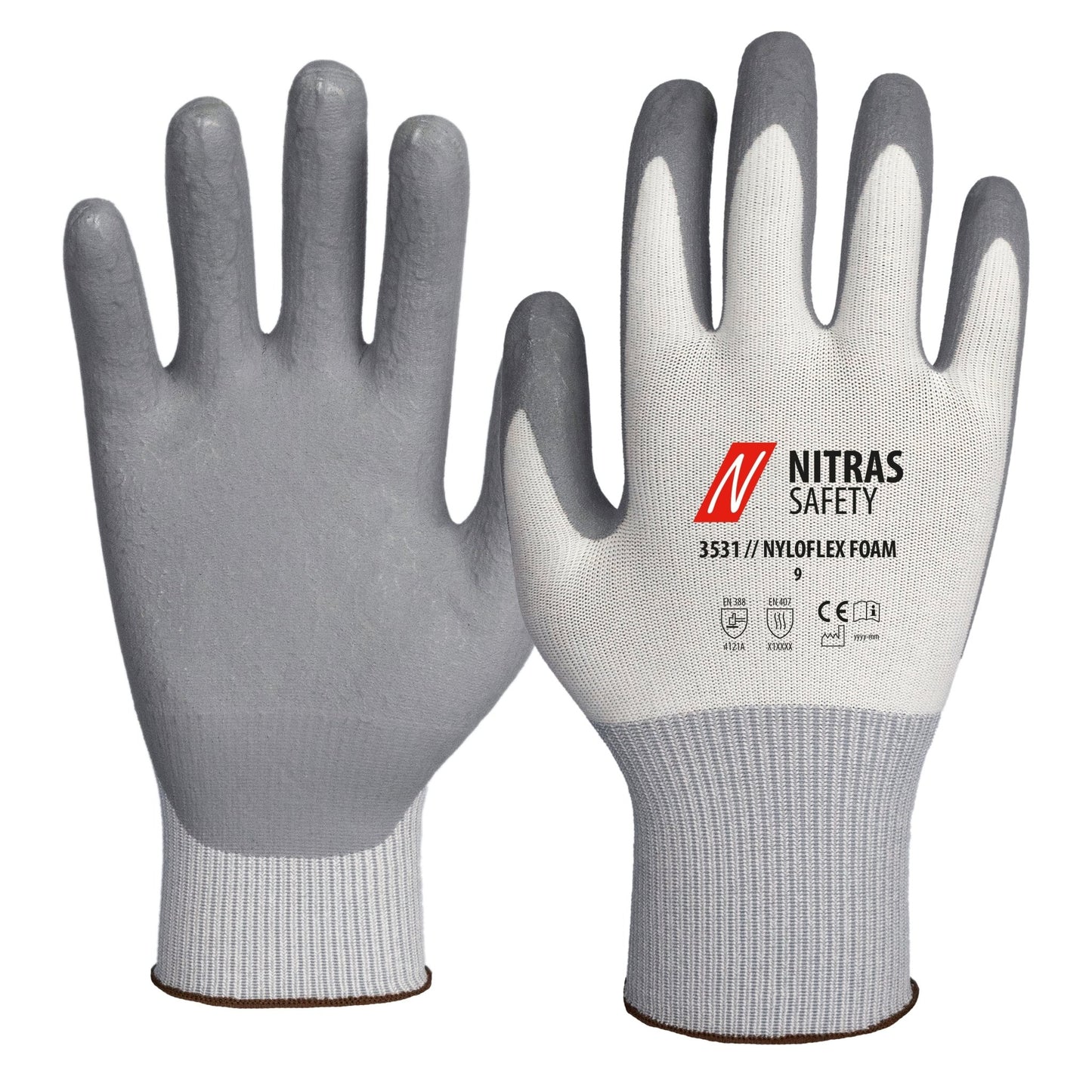 NITRAS NYLOFLEX FOAM, luvas de montagem, branco / cinza