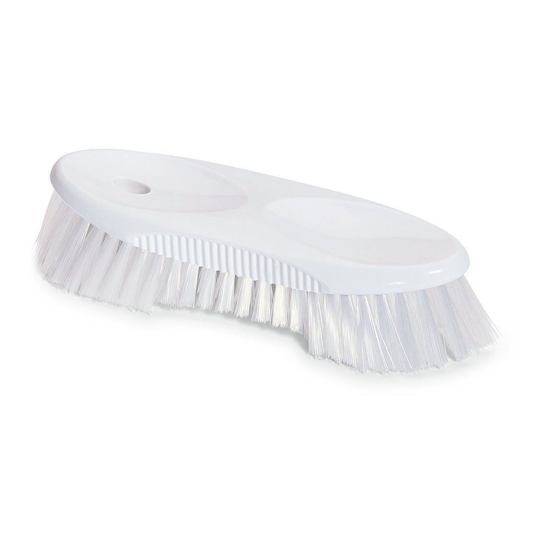 A escova de jarro Nölle Profi Brush (19 cm, PP-branco) da Nölle Profi Brush Bürsten- & Pinseltechnik e.K. possui um cabo curvado com pegas, um orifício para pendurar e cerdas duras. Ideal para a limpeza de garrafas; ilustrado sobre um fundo branco sólido.