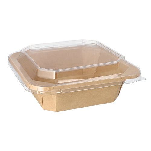 As Starpak 25 Lunchboxen de cartão castanho, eckig e ecológicas, com tampa transparente da Starpak, são apresentadas fechadas e vazias sobre fundo branco.