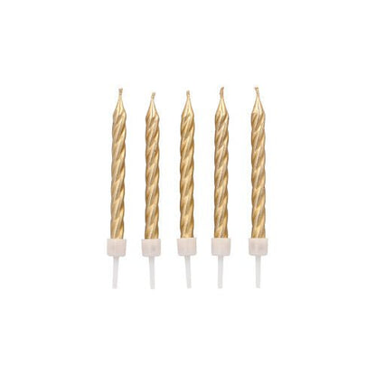 Doze PAPSTAR velas de aniversário de 6 cm com suportes da PAPSTAR GmbH estão dispostas em fila sobre um fundo branco.