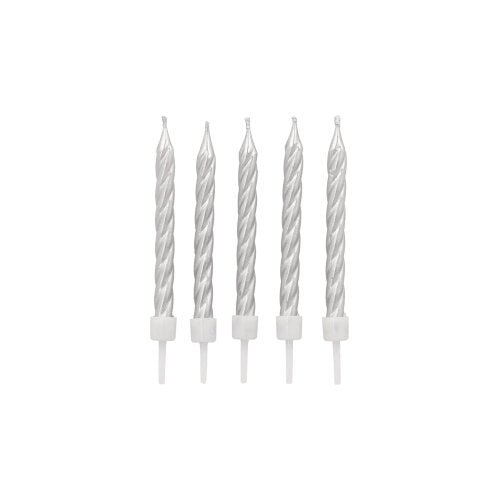 Doze PAPSTAR velas de aniversário de 6 cm com suporte da PAPSTAR GmbH estão dispostas em fila diante de um fundo branco simples.