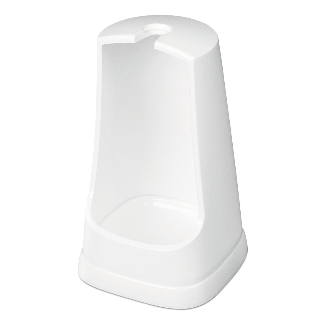 Um suporte de plástico branco com frente aberta e buraco no topo para armazenar a escova de sanita de cabeça redonda Nölle Profi Brush 38 cm (cerdas de PPN), da Nölle Profi Brush Bürsten- & Pinseltechnik e.K., ou acessórios semelhantes.