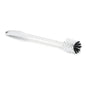 O Nölle Profi Brush Desentupidor de Ralo (Ø 140 mm, 35 cm, TPE) da Nölle Profi Brush Bürsten- & Pinseltechnik e.K. é uma escova de lavar branca feita de plástico com cabo longo e cabeça redonda com cerdas brancas e pretas sobre um fundo de cor única.