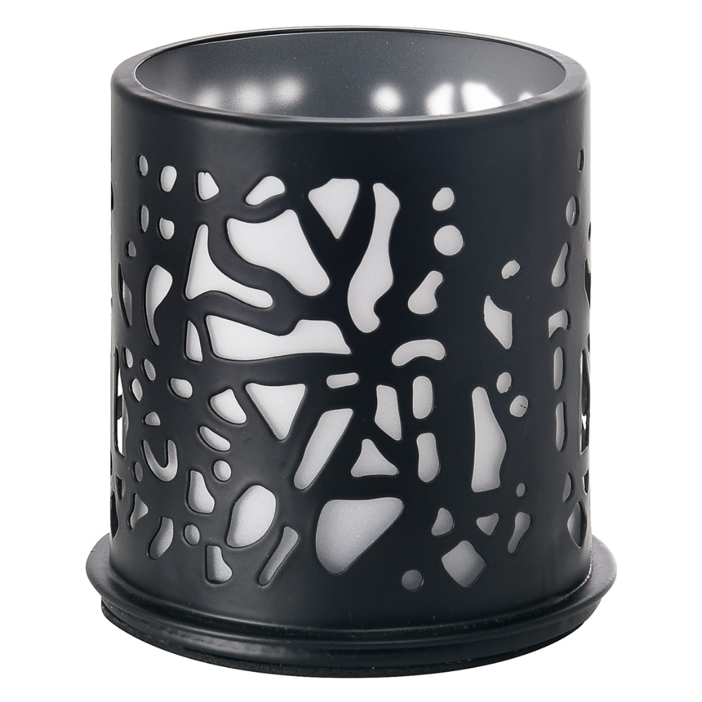 O castiçal Duni GmbH Twine 75 x Ø 75 mm Preto possui um padrão abstrato moderno de recortes em metal preto cilíndrico com interior prateado, criando um efeito de luz deslumbrante. Seu design irregular, semelhante a folhas, valoriza qualquer decoração de mesa sofisticada.