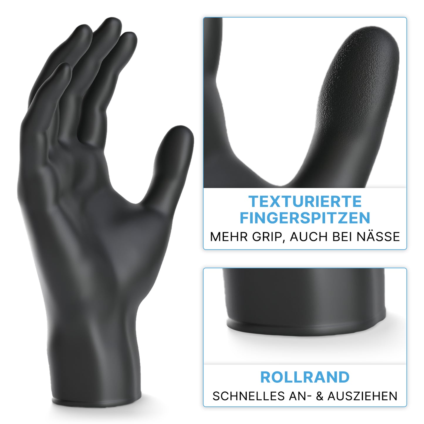 A ARNOMED NITRIL BLACK XTRA STRONG da ARNOWA GmbH é uma luva descartável preta extra grossa de nitrilo com pontas dos dedos texturizadas para uma aderência ideal e borda enrolada para colocação e remoção rápidas.
