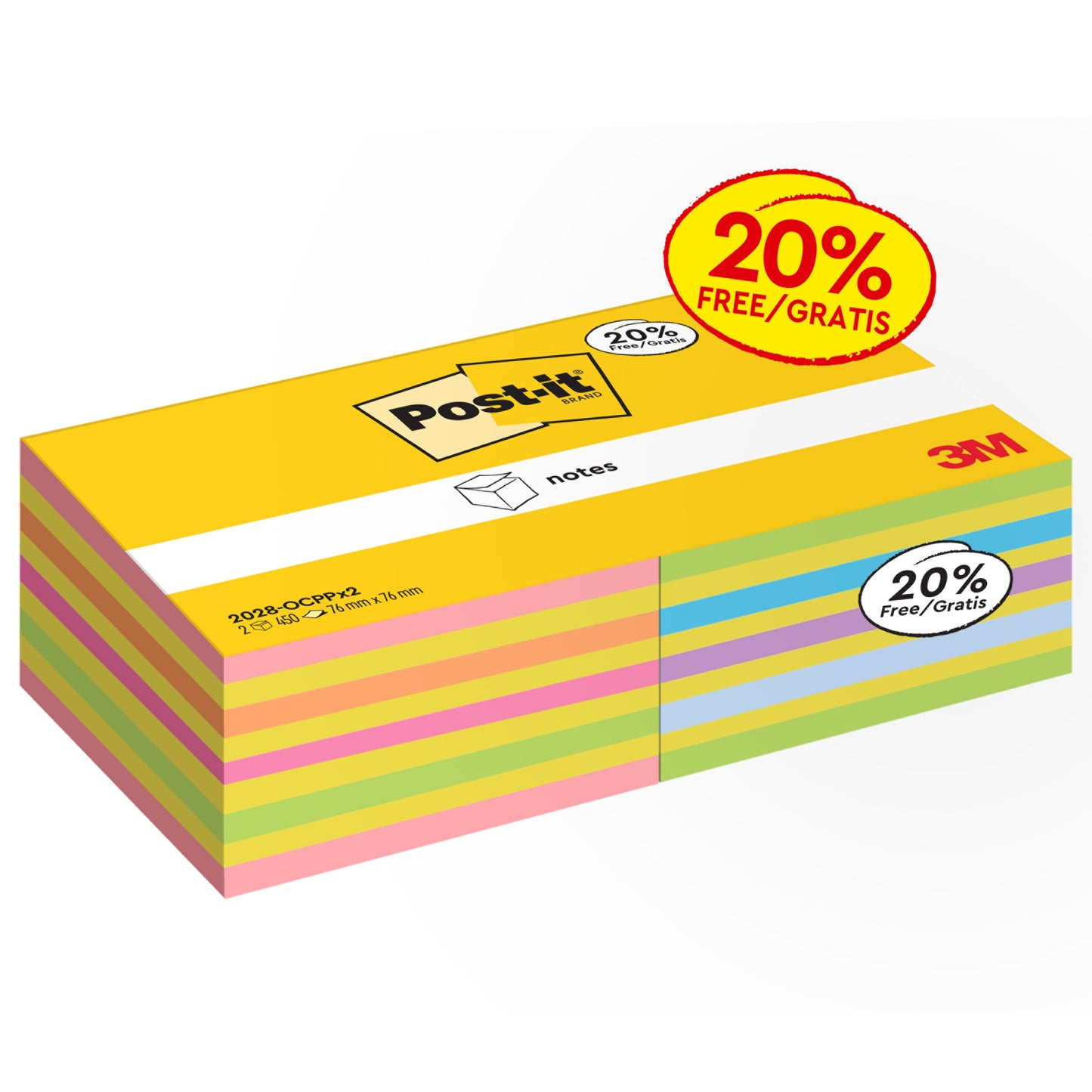 O cubo de notas adesivas 3M Post-it® contém 2 cubos com 450 folhas cada (76x76mm), em várias cores. Fabricado pela 3M Deutschland GmbH, os blocos de notas são entregues em embalagem certificada pelo PEFC - ideal para qualquer escritório.
