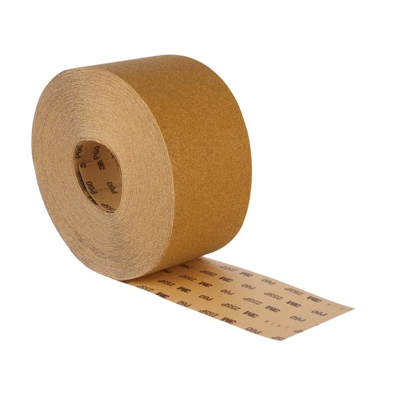 Rolo de lixa de papel 3M™ 255P, 115 mm x 50 m, P60, sem revestimento FreCut™ | Pacote (1 rolo)