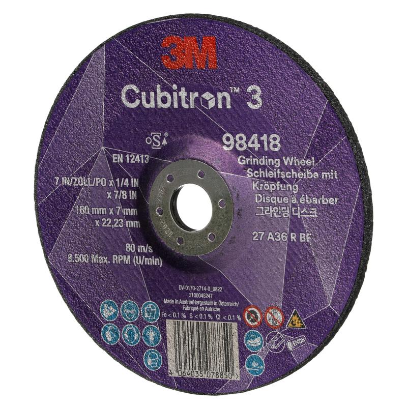 Disco de desbaste 3M™ Cubitron™ 3, 98418, 36+, T27, 180 mm x 7 mm x 22,23 mm, EN, 10/pacote, 20 peças/PU | Pacote (10 peças)