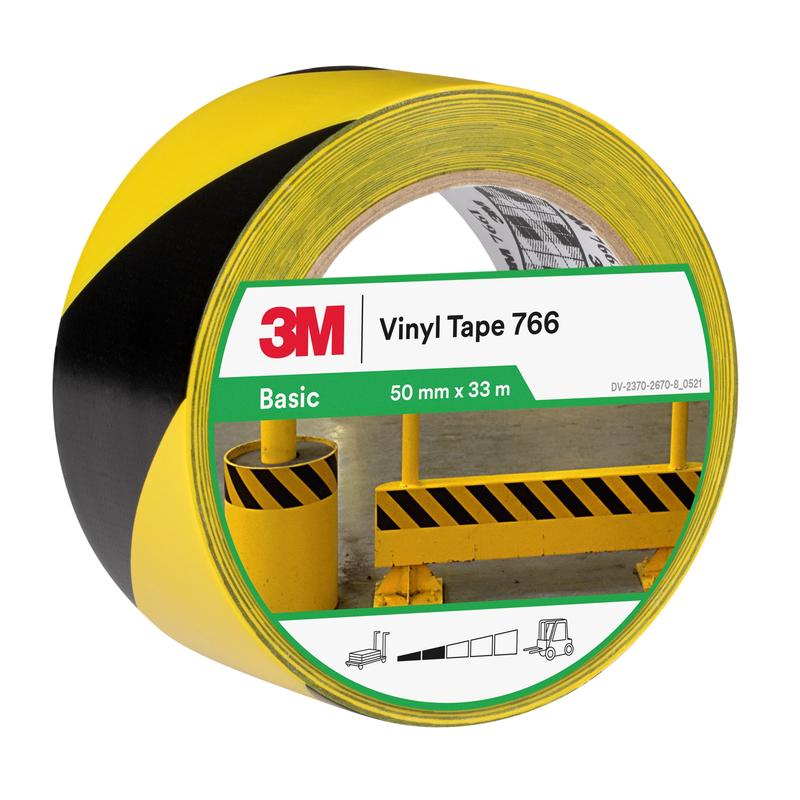 Fita de marcação de perigo 3M™ 766i, amarela/preta, 50 mm x 33 m, embalada individualmente | Pacote (1 rolo)