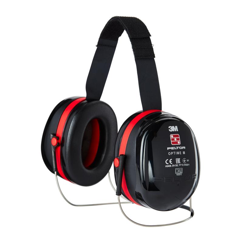 Protetores auriculares 3M™ PELTOR™ Optime™ III, preto/vermelho, fita para o pescoço, H540B-412-SV | Pacote (1 peça)