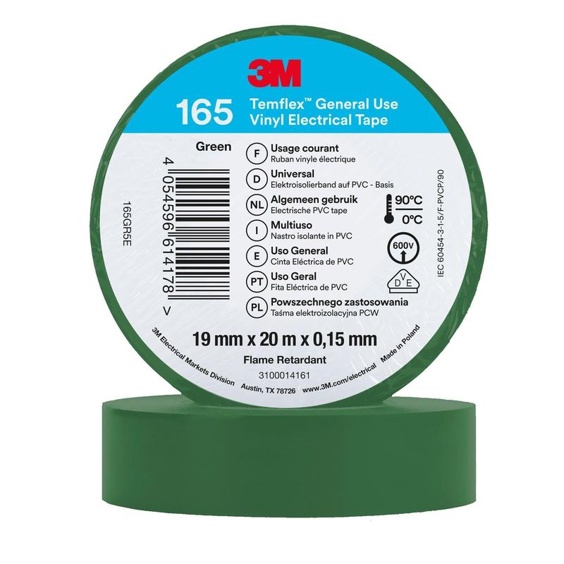 Fita Isolante de Vinil 3M™ Temflex™ 165, Verde - Fita Isolante Elétrica