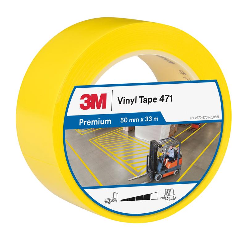 Fita de PVC macio 3M™ 471, amarela, 50 mm x 33 m, 0,14 mm, embalada individualmente | Pacote (1 rolo)