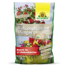 Azet BalkonpflanzenDünger da Neudorff Shop vem em um saco de 750g com imagens de flores de verão, é biológico e adequado para até 12 floreiras.