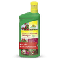 Uma garrafa verde de Neudorff Shop Azet Fertilizante Líquido para Plantas de Varanda com tampa amarela tem um rótulo com flores e texto em alemão, ideal para todas as plantas de varanda como flores de verão e caixas de varanda.