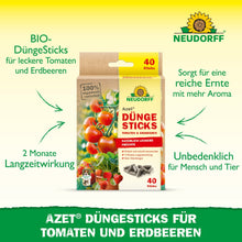 Loja Neudorff Azet Düngesticks para Tomates & Morangos: Fertilizante BIO, efeito de longa duração de 2 meses, seguro para humanos e animais, promove uma colheita rica em aroma. A embalagem contém 40 sticks.