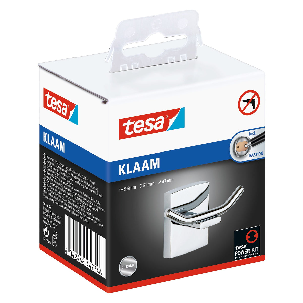 tesa Klaam Doppel-Wandhaken, verchromt, inkl. Klebelösung