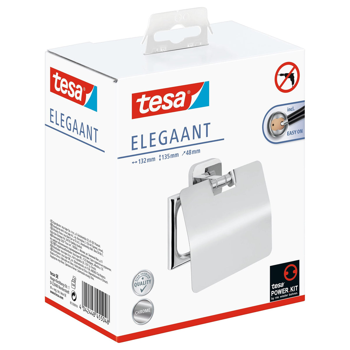 Suporte para papel higiénico tesa ELEGAANT com tampa, incluindo solução adesiva