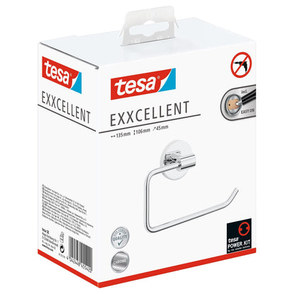 tesa Exxcellent Toilettenpapierhalter ohne Deckel, Metall, verchromt, inkl. Klebelösung