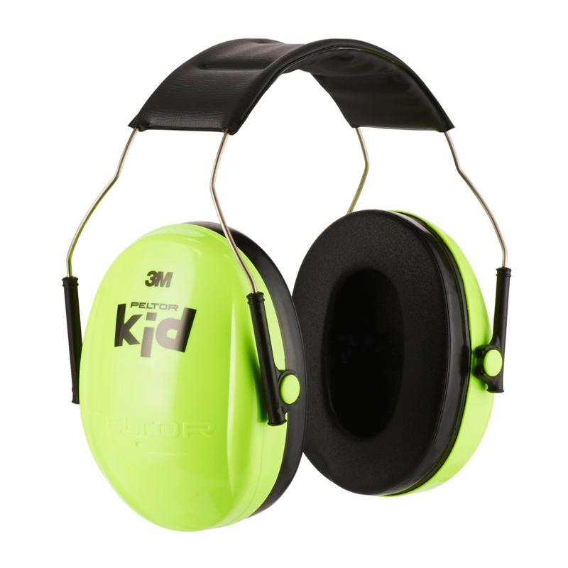 O protetor auricular 3M™ PELTOR™ para crianças da 3M Deutschland GmbH tem conchas auriculares verdes brilhantes com acolchoamento preto, uma faixa de cabeça preta acolchoada e arcos de metal prateados - ideal para a proteção auditiva de crianças.