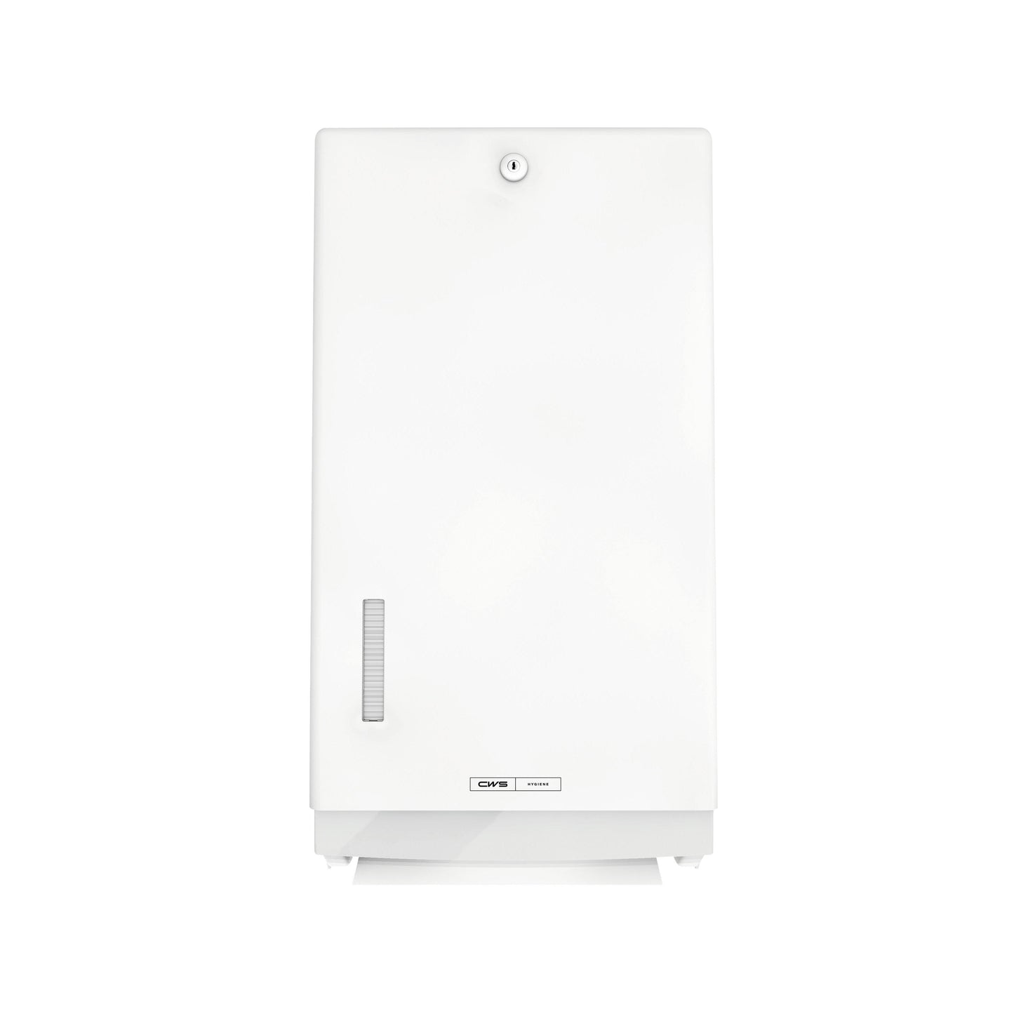 O dispensador de toalhas de papel dobráveis CWS ParadiseLine Paper Universal, branco, com fechadura e janela de visualização à esquerda, permite uma secagem das mãos higiénica com toalhas de papel universais.