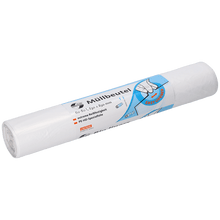 Um rolo de sacos de lixo EMIL DEISS KG DEISS 46923 branco (630x850x0,01 mm, 50 unidades) apresenta uma embalagem alemã com um rótulo azul e branco que mostra uma mão puxando um saco, destacando a fácil abertura e as informações do produto.