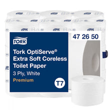 Papel higiênico Tork OptiServe extramacio sem núcleo T7, 3 camadas, branco, 18 rolos de 550 folhas