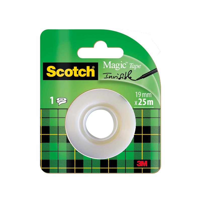 Uma embalagem de recarga de fita invisível Scotch® Magic™ da 3M Deutschland GmbH com um rolo (19 mm x 25 m) de fita invisível.