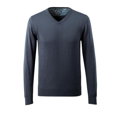 Suéter de malha com decote em V, suéter de malha de lã merino