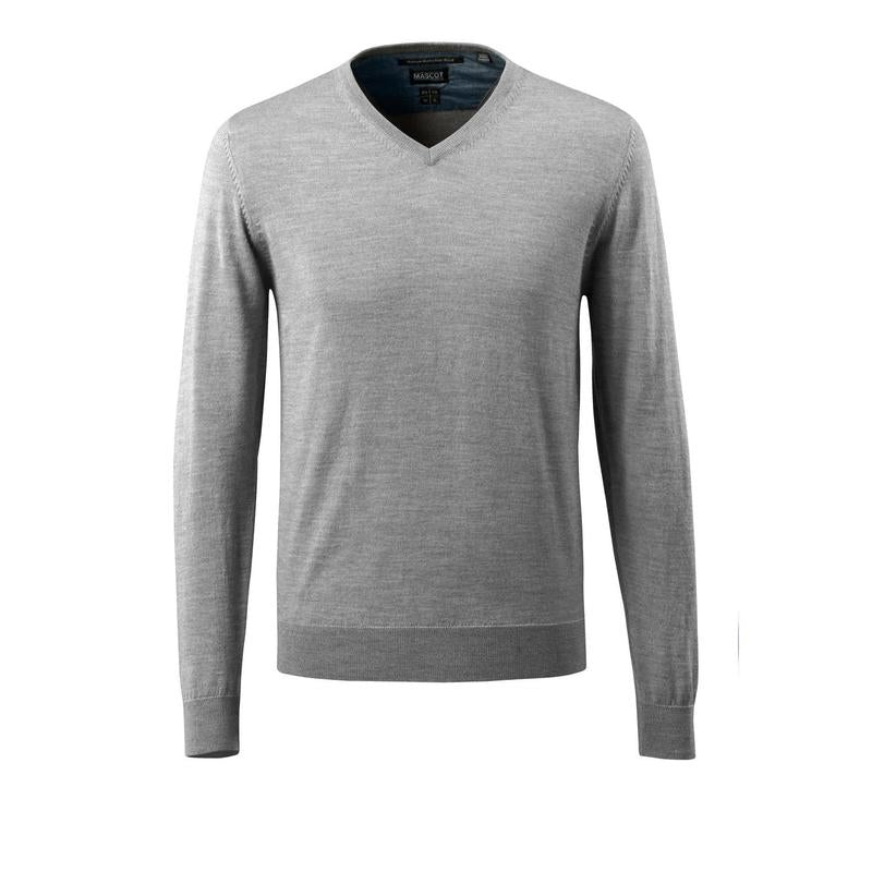 Suéter de malha com decote em V, suéter de malha de lã merino