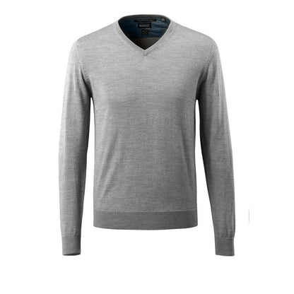 Suéter de malha com decote em V, suéter de malha de lã merino