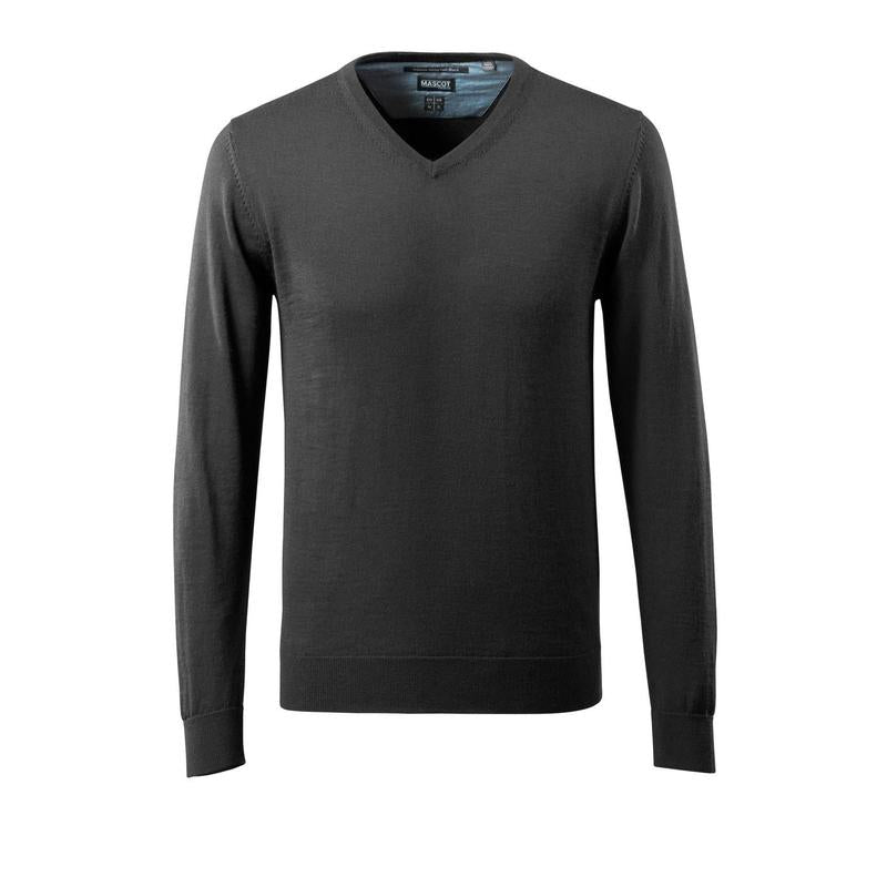 Suéter de malha com decote em V, suéter de malha de lã merino