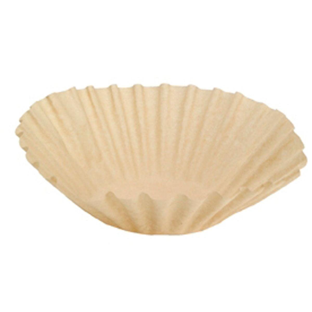 Um único filtro de café Duni GmbH Brewmatic, 1,8 l, Ø110 mm de papel castanho (embalagem: 250 peças) é visível sobre um fundo branco. O filtro não utilizado tem lados ondulados e uma base plana - ideal para desfrutar de café fresco.