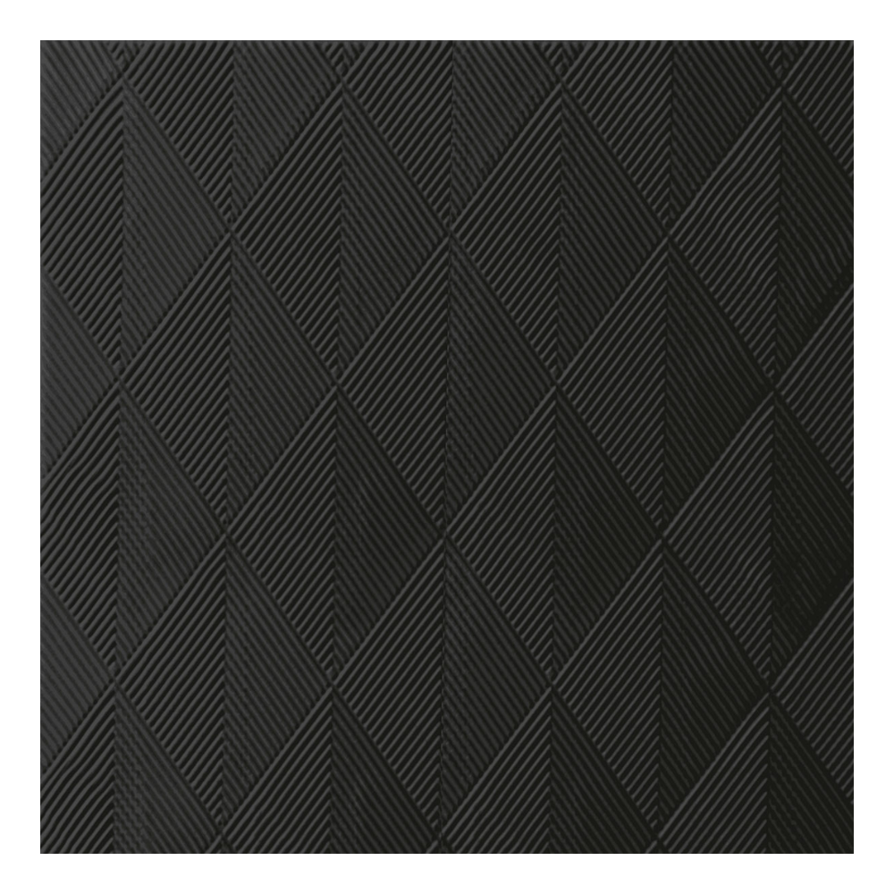 O guardanapo Duni Elegance® Crystal no tamanho 40 x 40 cm em preto apresenta uma superfície texturizada com seções elevadas em forma de losango. Cada losango contém quatro triângulos menores em um design geométrico refinado em cor cinza escuro ou preto uniforme da Duni GmbH. A embalagem contém 40 guardanapos.